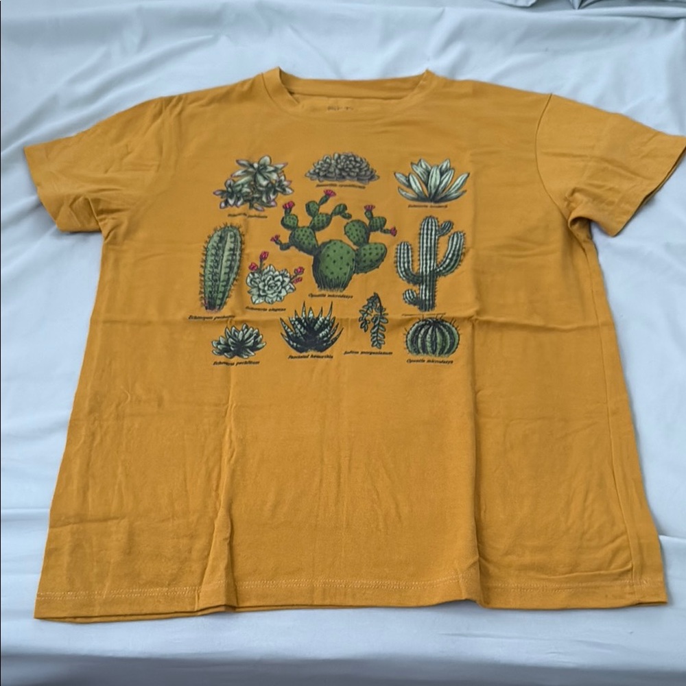 Mustard Graphic Tee with Cactus Design